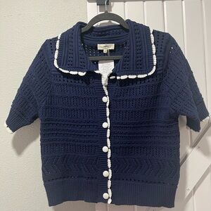 Entro Deep Blue Knit Cardigan with White Accents